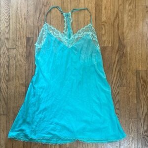 Victoria’s Secret Y2K Teal Green Blue Lace Slip Dress Nightie Size M